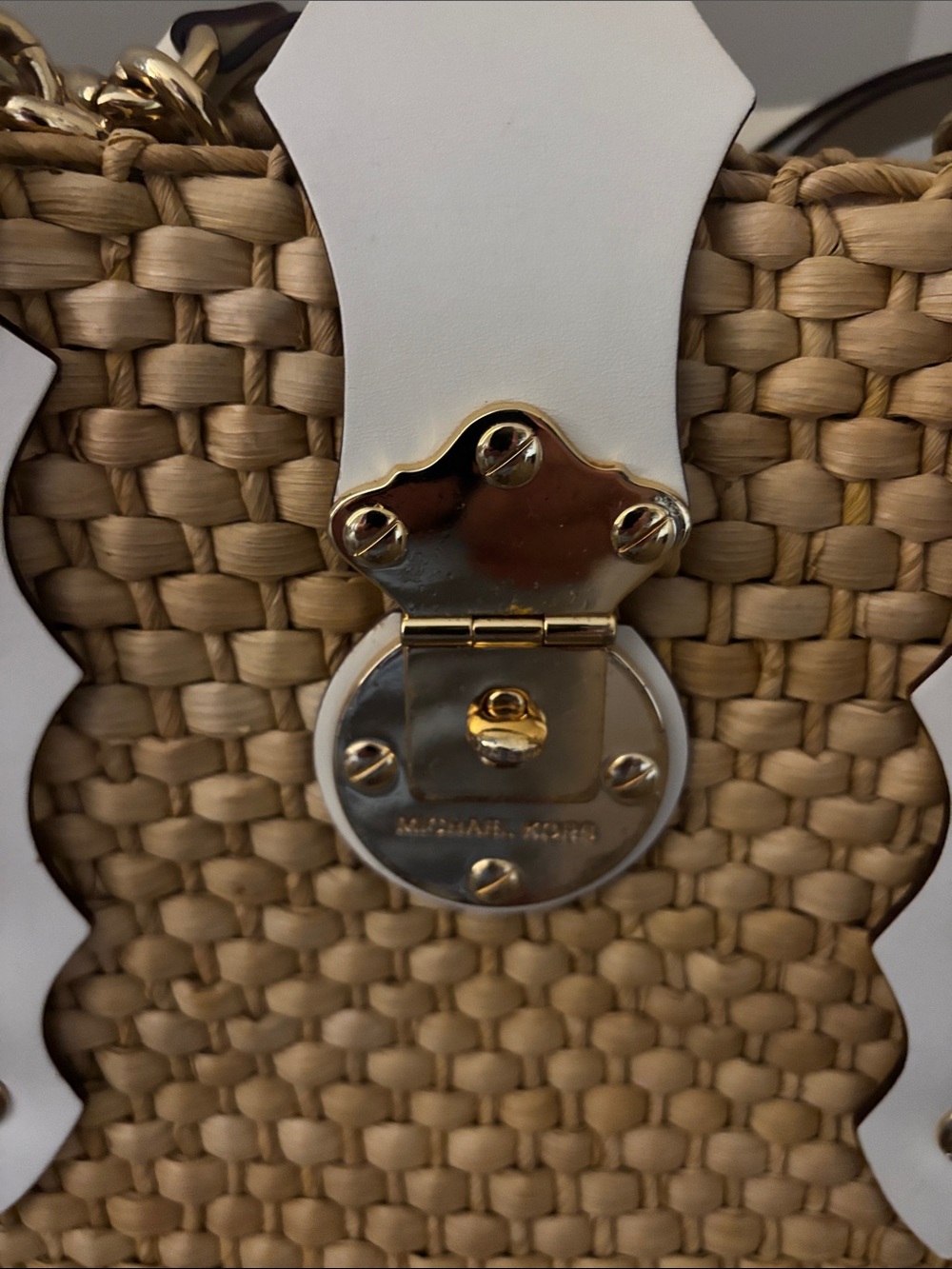 Michael Kors Woven Straw Tote with White Leather Trim and Gold Hardware - Picture 2 of 4